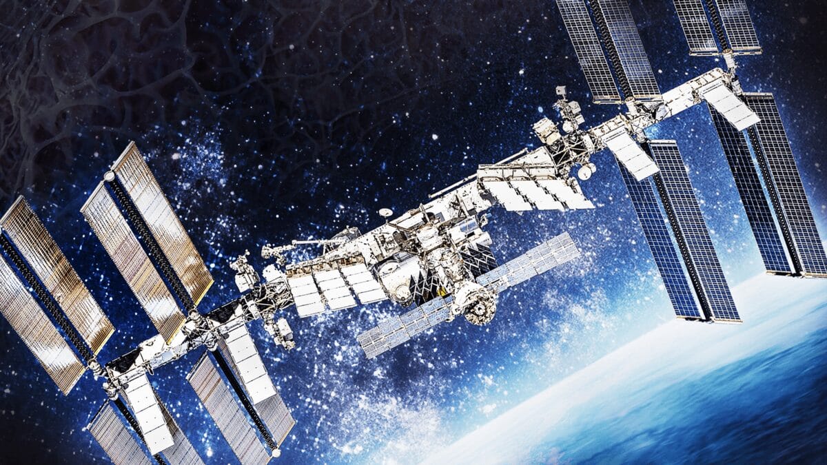 Illustration of the International Space Station orbiting Earth in space